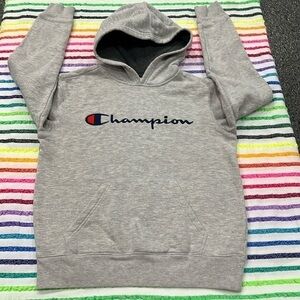 Champion, pullover, hoodie, sweater, gray unisex, medium kangaroo pocket used‎